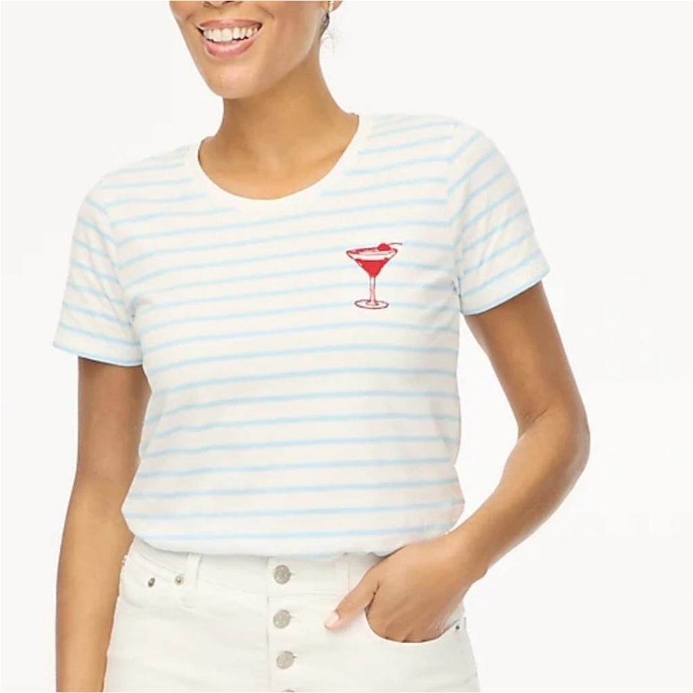 NWT JCrew Factory Short-sleeve striped martini graphic tee SZ XS Sew/Patch Slice